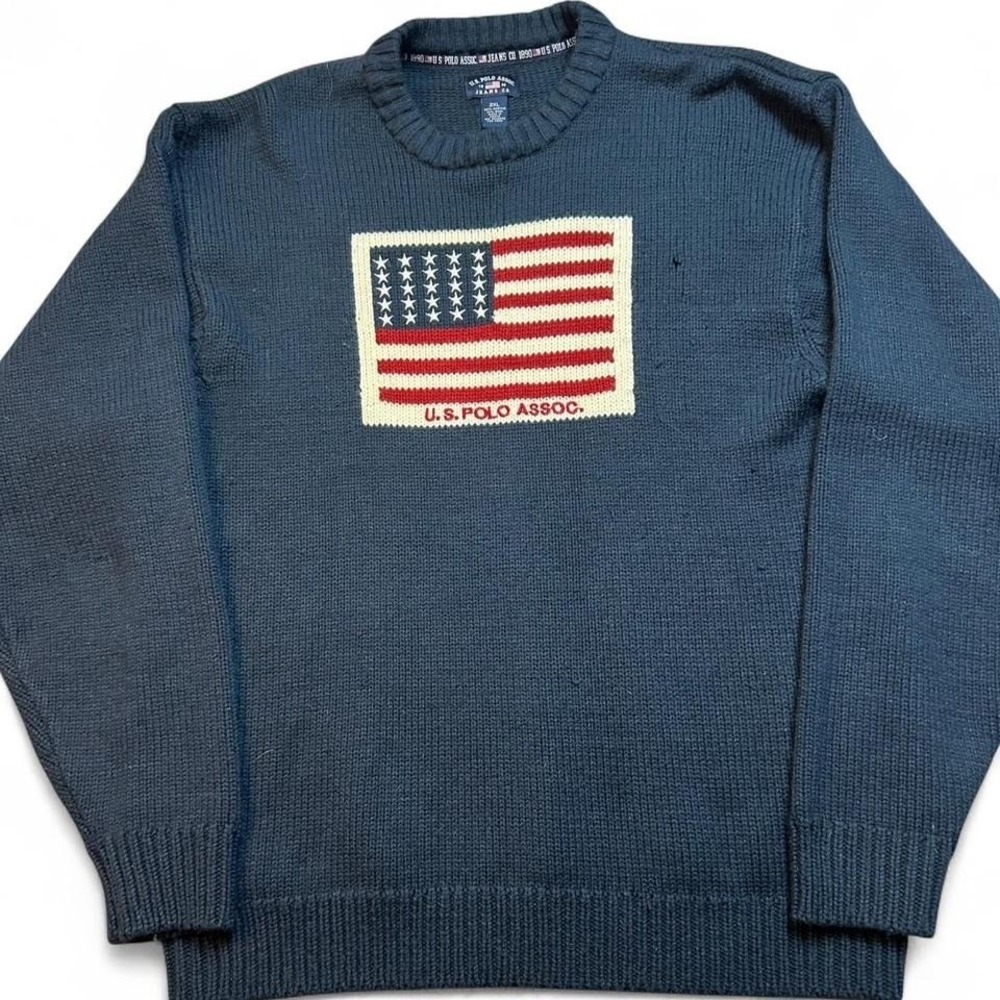 Vintage U.S. Polo Association flag knitted cottage crewneck sweater 2XL READ